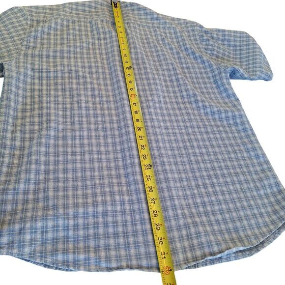 Baxter Brand Natural Clothing Shirt Linen Cotton Blend Blue Plaid L Band Collar - Picture 11 of 15
